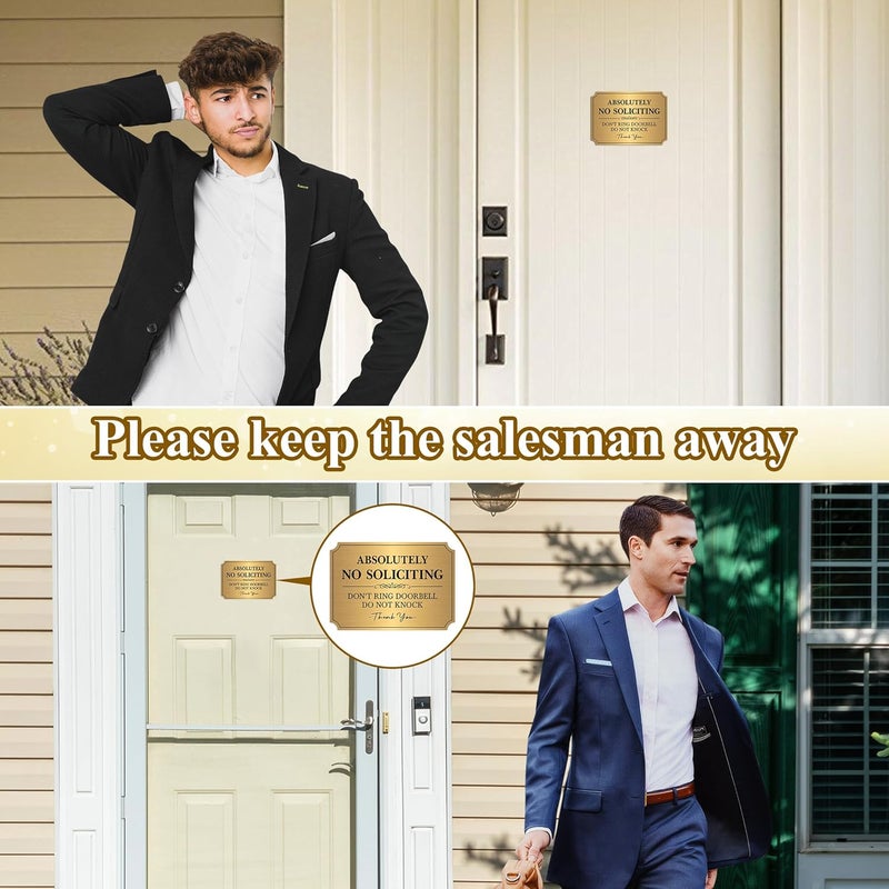 LUHIMO No Soliciting Sign for Front Door，Self-Adhesive Elegant Brushed Gold Do Not Knock or Ring Doorbell No Soliciting Sticker for Home, No Solicitors Sign for Doorbell, House Door, Office 5.9"x 3.9" - Image 4